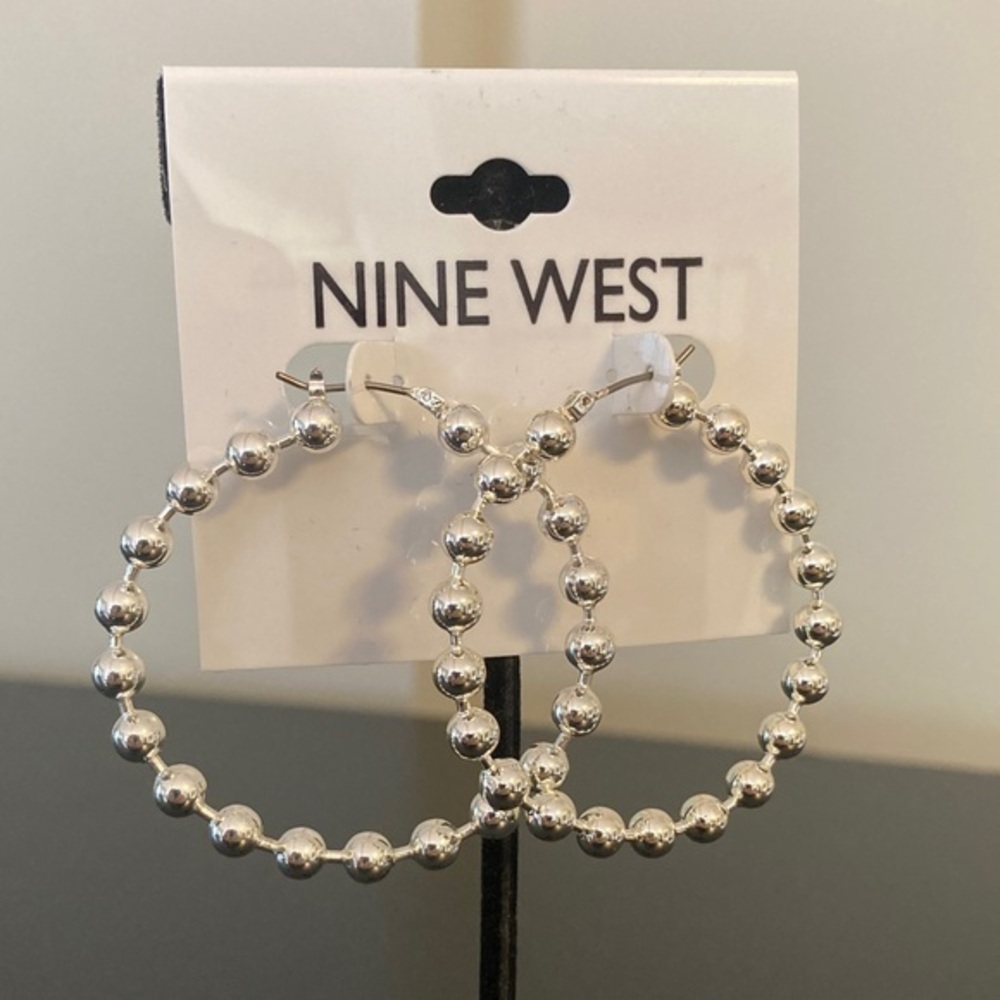 Nine West Silver Beaded Hoop Earrings